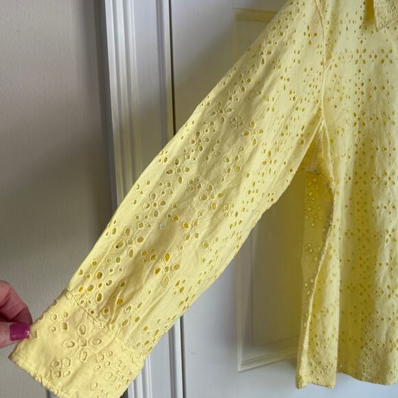 NWT Lauren Ralph Lauren Eyelet Long Sleeve Shirt Button Down Collared Yellow - Picture 5 of 8